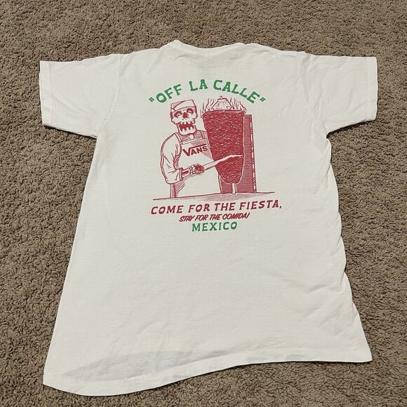 Vans Mexico Shirt Mens Small Tacos Off La Calle Come For The Fiesta Distressed - Picture 7 of 10